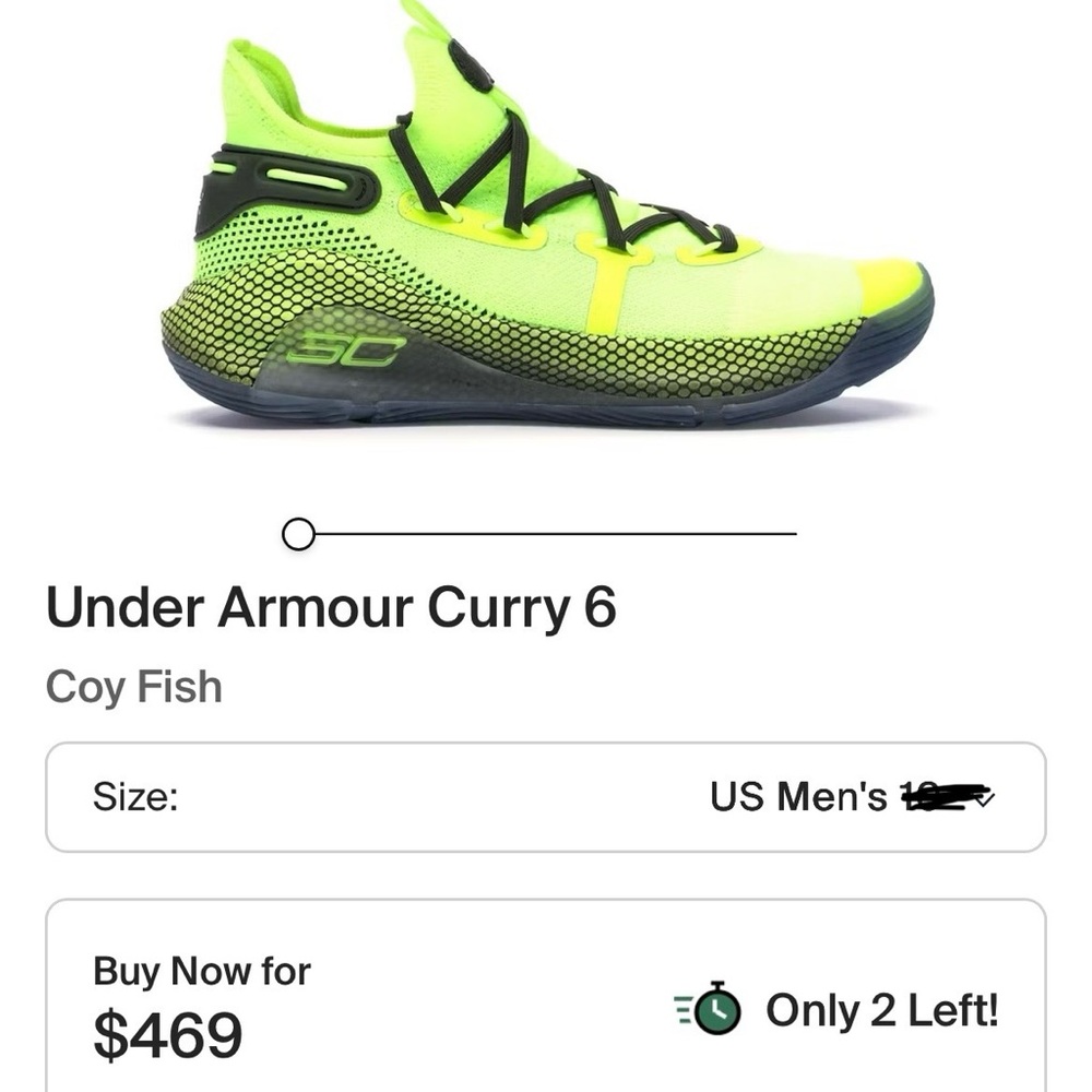 Under Armour Curry 6 Neon Green Sneakers size 15